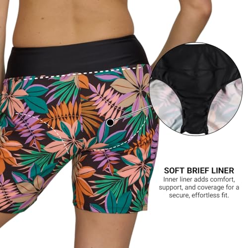 Image of Hurley 5 inch /7 inch High Waisted Swim Shorts Women, Board Shorts with Pockets & Inner Liner, Quick Dry Swim Trunk, UPF 50+