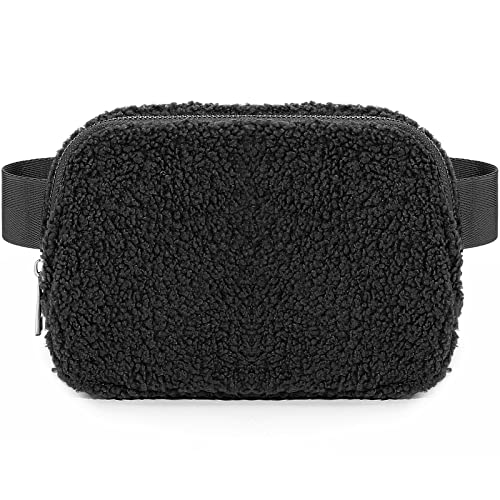 ZOPPEN Fleece Belt Bag, Fanny Pack Crossbody Bags for Women, Everywhere Belt Bag Dupes, Fanny Pack for Men with Adjustable Strap, SherpaÂ Belt Bag Small Waist Bag for Travel Running Hike Work Out, Black