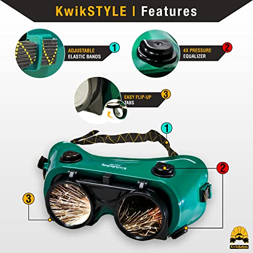 Image of KwikSafety - Charlotte, NC - OWL Welding Goggles Flip-Up [ANTI-FOG, Snug FIT] Shade 5 Industrial ANSI Ventilation Infrared Safety Plasma Welding Torch Brazing Flame Cutting Gas Oxy-Acetylene /Green