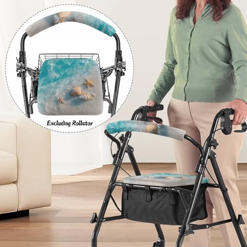 Image of Beach Shells Rollator Accessories for Ladies Adjustable Rollator Walker Seat and Backrest Covers Universal Walkers for Seniors with Seat Cover