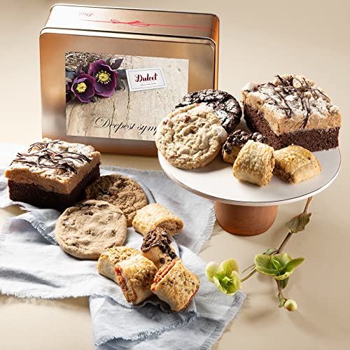 Dulcet Gift Basket Sympathy Classic Old Fashioned Gift Tin Box Assorted Gourmet Treats Ideal Gift for Men, Women, Family, and, Friends.