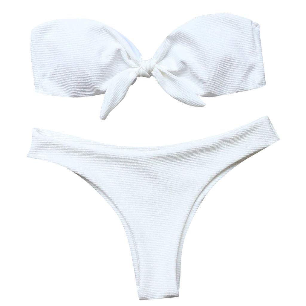 Genérico Bikini Tanga Parte De Abajo Parte De Arriba Bikini Conjunto de Dos Lazos Bandeau sólido Sexy para Mujer, Traje de baño con Corte de Corbata, Pieza de Bikini, Bikini con Relleno