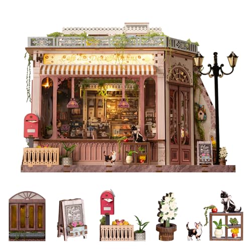 Image of Book Nook Kit - DIY Miniature House Diorama Dollhouse Kit, Booknook Tiny House Bookshelf Decor 3D Wooden Puzzle, Gifts for Adults, Teens, and Family(Cafe des Deux Moulins)