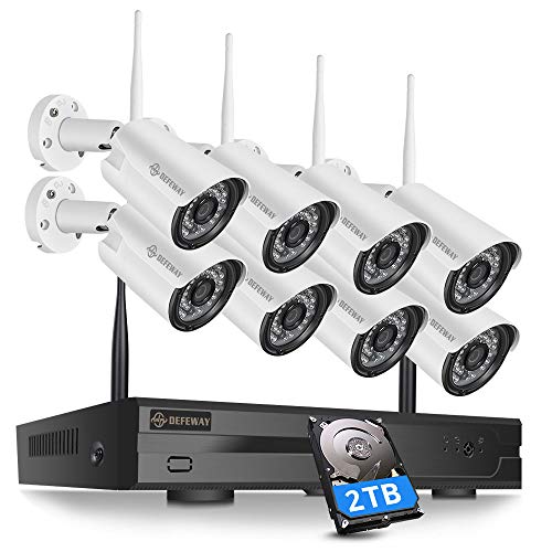 【Audio】 Wireless Security Cameras System, DEFEWAY 8CH 1080P Surveillance H.265+ NVR System (2TB Hard Drive) with 8pcs 1080P (2.0 Megapixel) Outdoor WiFi IP Cameras, Auto Pair, 100ft Night Vision