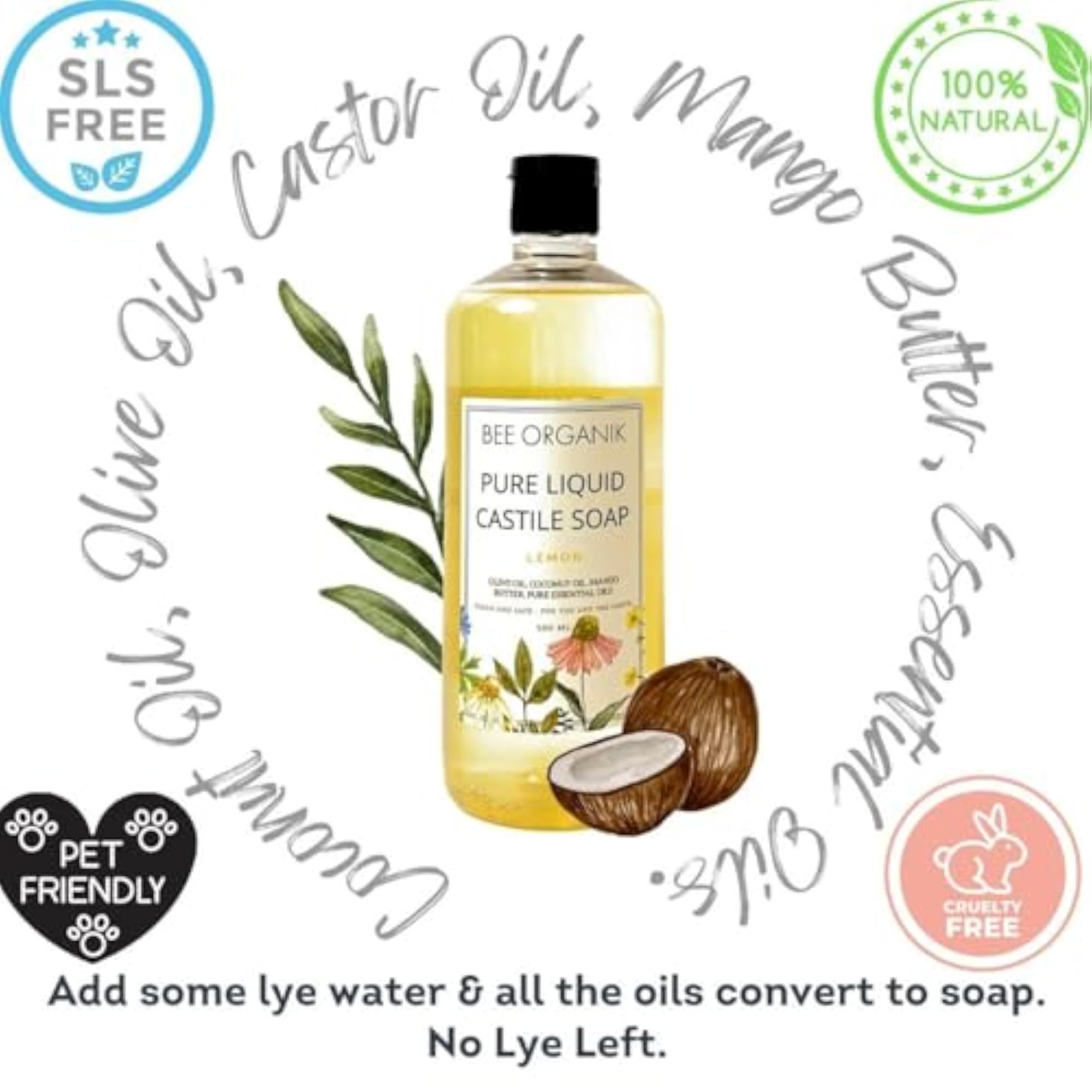 Lemon Pure Liquid Castile Soap, All Natural & Organic