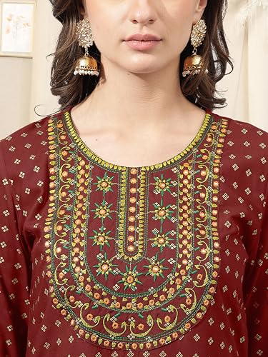 Image of MIRCHI FASHION Women's Straight Fit Paisley Printed And Embellished Kurta Set with Dupatta and Trouser