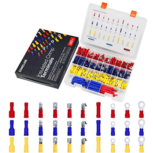 Preisvergleich Produktbild Kabelschuhe Set Stoßverbinder isolierte Steckverbinder Quetschverbinder RingKabelschuhe Flachsteckhülse Flachstecker Rundsteckhülsen Rundstecker für 0.5-6 mm² Kable SOMELINE 480 Stück