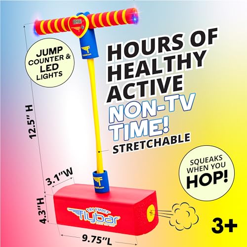 Image of Flybar My First Foam Pogo Jumper for Kids Fun and Safe Pogo Stick for Toddlers, Durable Foam and Bungee Jumper for Ages 3 and up, Supports up to 250lbs (Red LED), 5.51x4.92x10.43