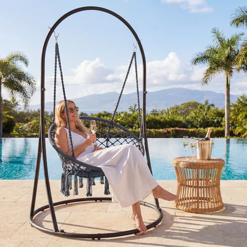 Image of SUNCREAT Indoor Hammock Swing Chair with Stand, Hanging Chair Outdoor with Stand, 330 lbs Capacity, Patented, Grey