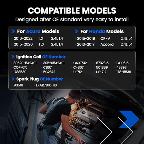 Image of 4-Pack UF712 Ignition Coils & 93501 Spark Plugs Kit Compatible with Acura ILX /TLX 2016-2020, Compatible with Honda CR-V /Accord, 2.4L L4 - Replaces 305205A2A01 5C1889 & more