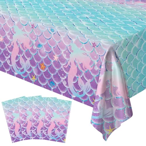 Lot de 4 nappes de table au motif de sirène sous la mer - Nappe de princesse - Nappes de table - Décoration d'anniversaire - Décoration d'anniversaire d'enfant - Décoration de fête de princesse - 201