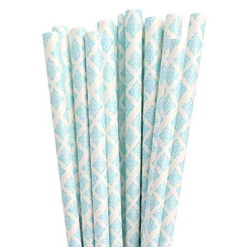 Pitillos de papel con diseño damasco azul bebé 24pz miniatura 1
