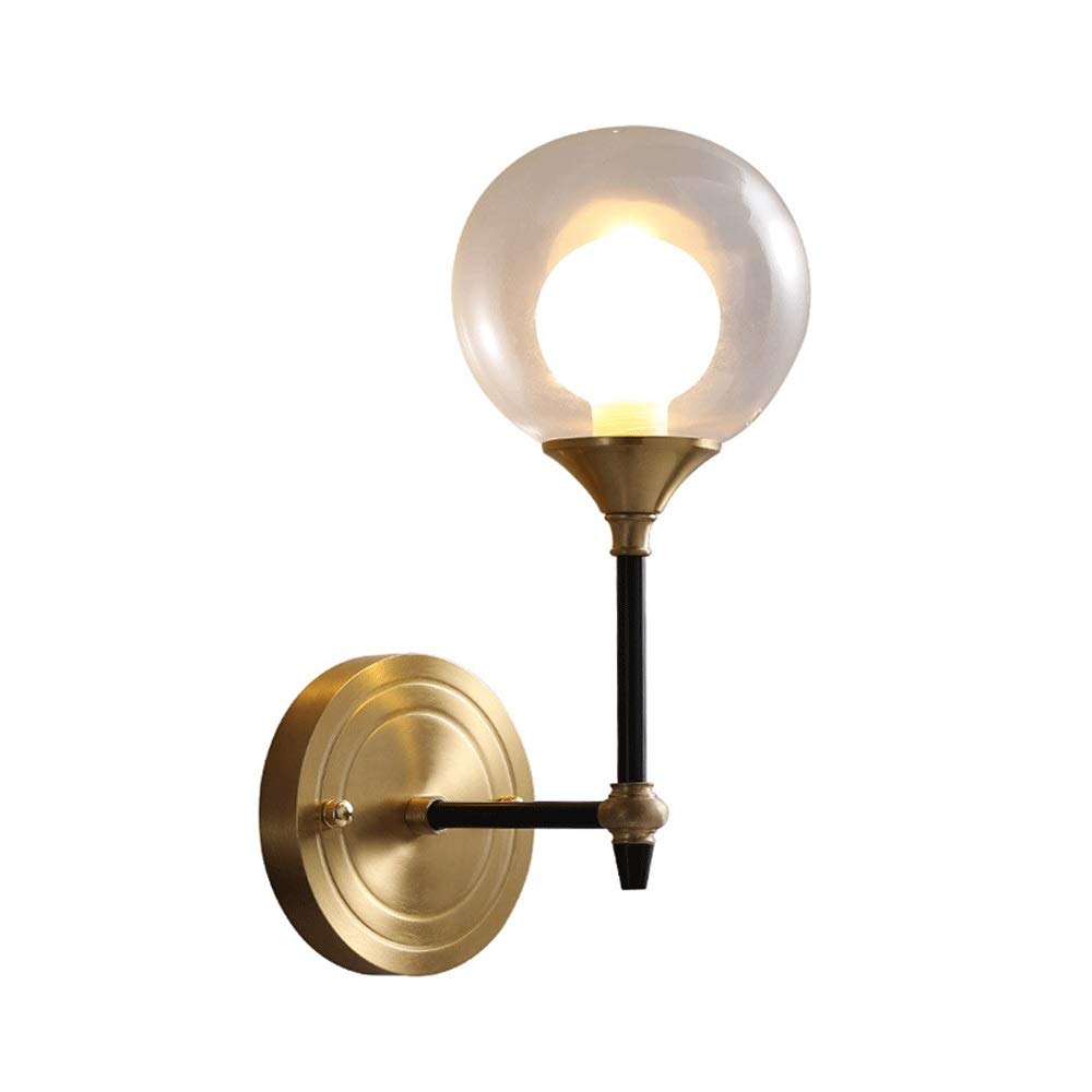 HPTHLY Nordic Brass Wall Sconce With Glass Globe Lampshade Living Room Bedroom Bedside Indoor Wall Wash Lights Hallway Stairs Flush Mount Wall Lamps E14,