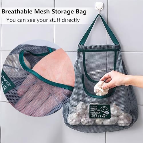 2 Pack Reusable Produce Bags (Long + Dual Pocket) Sturdy & Strong Hanging Mesh Storage Bags for Kitchen Storage Fruits, Onion, Garlic & Vegetables, Breathable Shopping Handbag Storage Grocery Bags - image 5