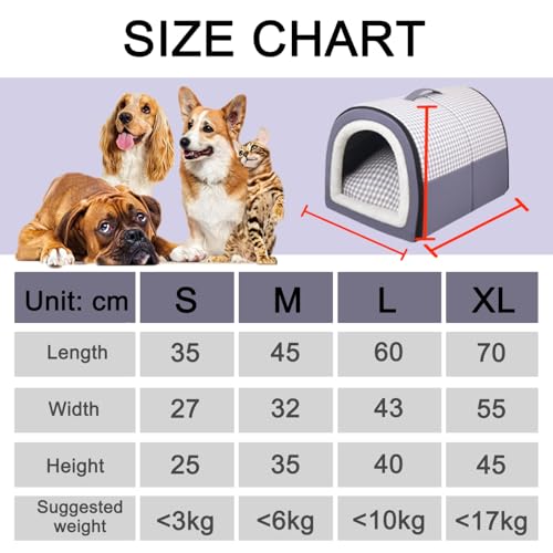 2-in-1-Hundehütte, große Haustierhöhle, beruhigende Hundehütte, Anti-Angst, weiches, warmes Kissen, abnehmbar, waschbar, Katzen-Iglu-Bett, rutschfest (Dunkelgrau, Größe XL, 70 x 55 x 45 cm)