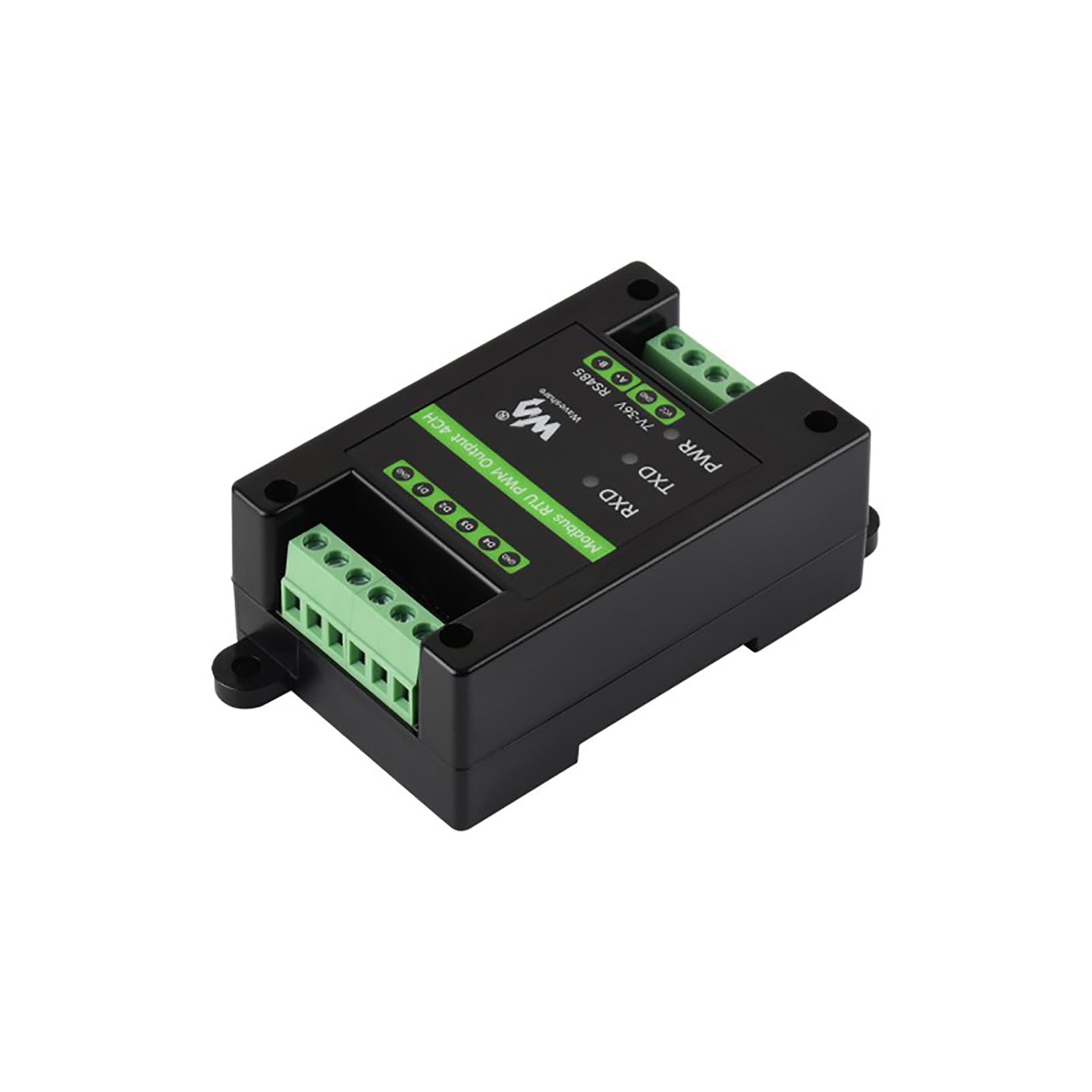 Modbus RTU PWM Output Module 4CH, Isolated RS485 to 4-Channel PWM Controller, Adjustable Frequency & Duty Cycle, 7-36V Power Input, DIN Rail Mount Case, Surge/TVS Protection, LEDs