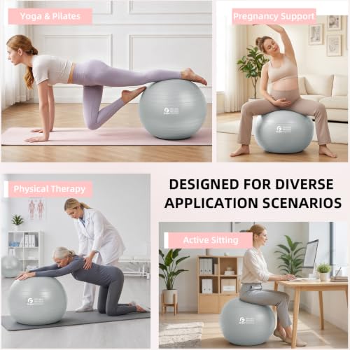Image of Gruper Exercise Ball, Extra Thick Yoga Ball for Working Out, Yoga & Pregnancy, 4 Sizes Anti-Burst Balance Ball with Foot Pump for Pilates, Physical Therapy & Fitness