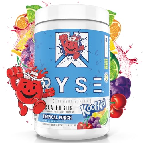 RYSE BCAA Focus Powder - Kool-Aid Tropical Punch - BCAA Supplement with Electrolytes, Natural...