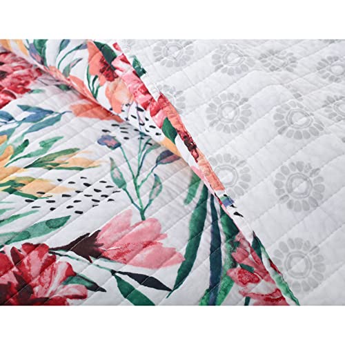 Loopuinhom Queen Quilt Set 3-Piece Bedspread Reversible Quilted Bedding 100% Cotton Coverlet Set With Shams, Gorgeous Floral Pattern For All Seasons(Pink) #TOP4