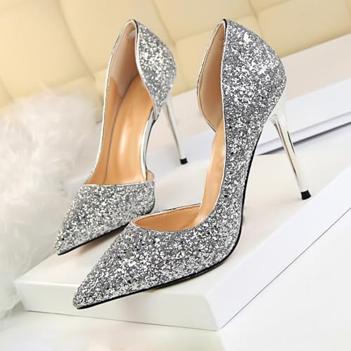 High Heels Shoe for Women-Pumps Wedding Shoe Sparkling Glitter Closed Toe for Bridal, Elegant, Party & Evening3