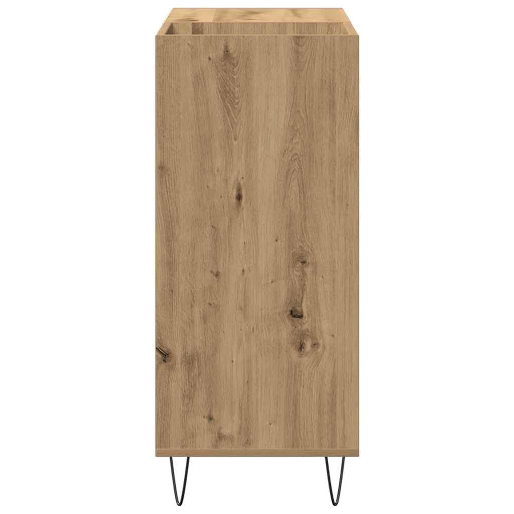 Armadietto per dischi in rovere Artisan con 4 ripiani, 85 x 38 x 89 cm, spazio per vinile, CD, DVD, supporti multimediali in soggiorno e ufficio, moderno in legno con gambe in metallo