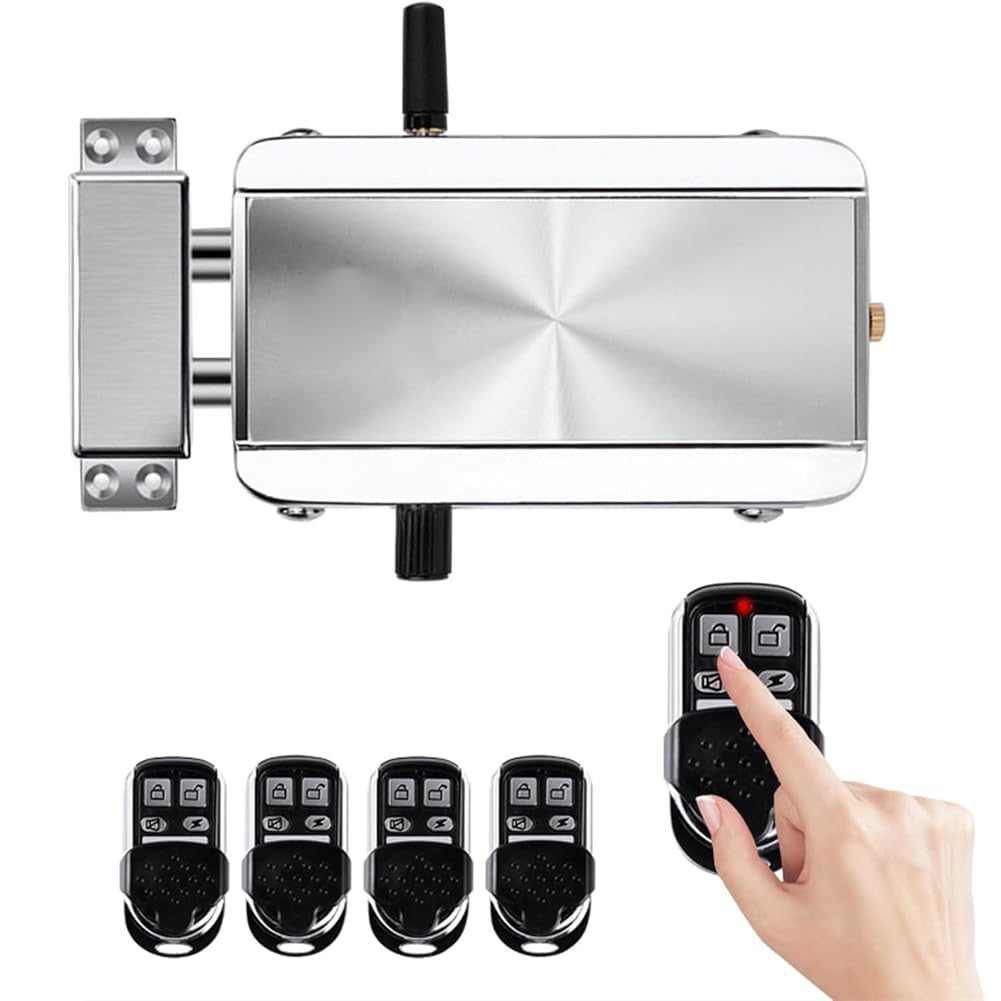 Jnchdghwa Silver Remote Control Electronic Anti-Theft Intelligent Door Lock,With 5 Keychain Style Remotes, Smart Hidden Security Functionality