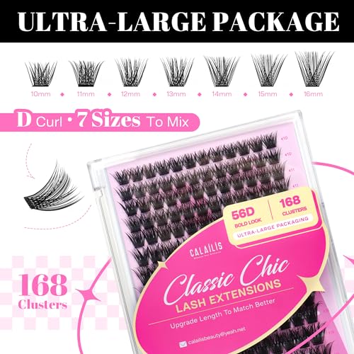 Image of CALAILIS Lash Clusters 168Pcs D Curl Individual Lashes 56D-10-16Mix Cluster lashes Natural Look Eyelash Clusters Super Thin Band and Soft DIY Lash Extension at Home (56D-10-16MIX)