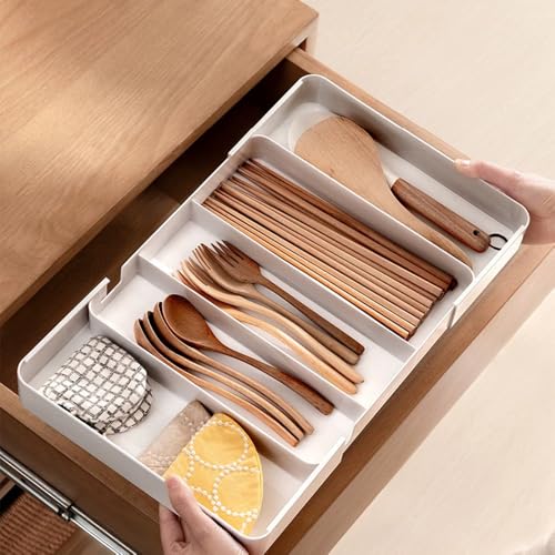 Lkw Ogechi Organizador de Cajones de Cubiertos con Compartimentos, Organizador Expandible para Cajones de Cocina, Bandejas de Cubiertos Ajustables, Bandeja de Utensilios de Plástico