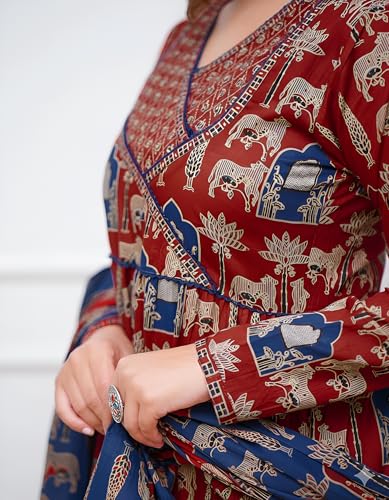 Image of Leriya Fashion Kurta Sets for Woman | Printed Jaipuri Ajrakh Kurta Set With Dupatta for Women | Kurti Set for Woman | Anarkali Suit for Women | Traditional Anarkali Salwar Suit for Party Outfits Kurtis