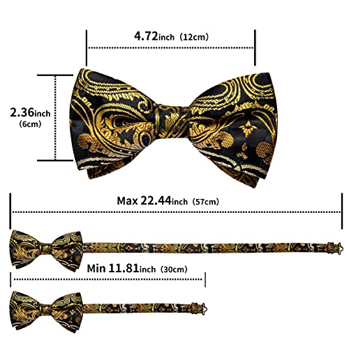 Image of DiBanGu Paisley Pre-Tied Bow Ties for Men Silk Adjustable Bowtie and Pocket Square Cufflinks for Wedding Party