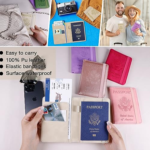 Image of Melsbrinna Premium Leather Passport Holder Covers Case, Waterproof Rfid Blocking Travel Wallet Passport Holder with Pen Holder, Cute Passport Book for Women /Men