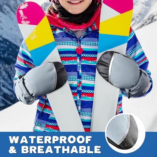 Image of MCTi Kids Mittens Waterproof Winter Ski Warm Sherpa Lined Long Cuff with String