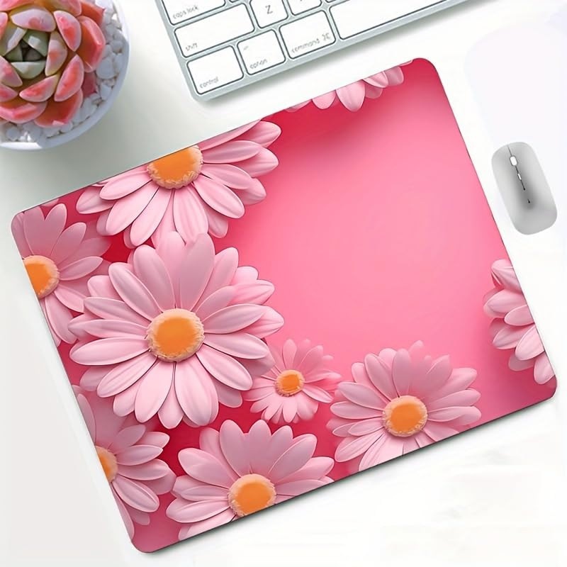 Cartoon Flower Mouse Pad, Cute Office Table Mat for Desktop Decoration, Anti-Slip Rubber Base Mousepad, Anime Style Desk Accessory Compatible with PC/Laptop/Gaming, Ideal Gift for Girls
