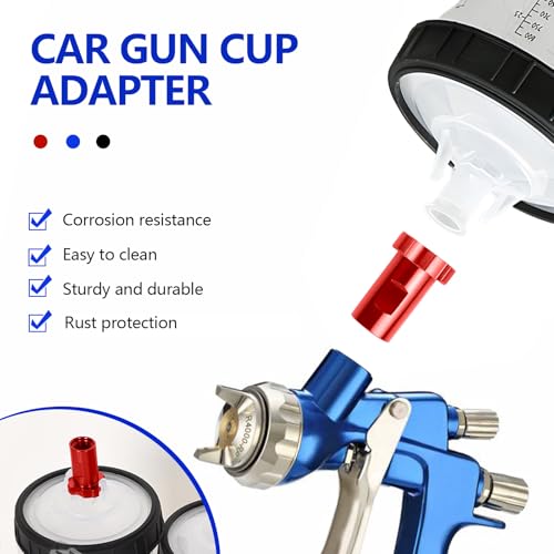 Image of Hovom Car Spray Gun Cup Adapter, 16mm Thread 1.5mm Pitch Master Elite Paint System MPS Female Adapter, Spray Gun Paint Cup Adapter Fits PRO-33, PRO-44, PRO-88 HVLP Spray Guns (Red+Internal Thread)