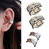 Lote de 2 pares de pendientes Ear Cuff sin perforación | Acero inoxidable | Verde aguacate y estilo graffiti | Accesorio de moda para mujer | Cómodos y ligeros