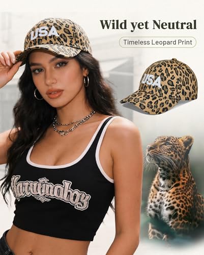 Image of Womens Baseball Cap Trendy Leopard Print Embroidery Cotton Breathable Adjustable Cap for Outdoor & Gifting