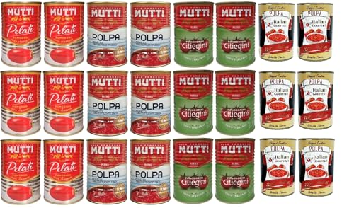 Mutti Tomaten Mix Vorratspack 24x400g Pelati Polpa Cherrytomaten im eigenen Saft Dose 100% italienische Tomaten für Saucen Pizza Pasta Italian Gourmet polpa