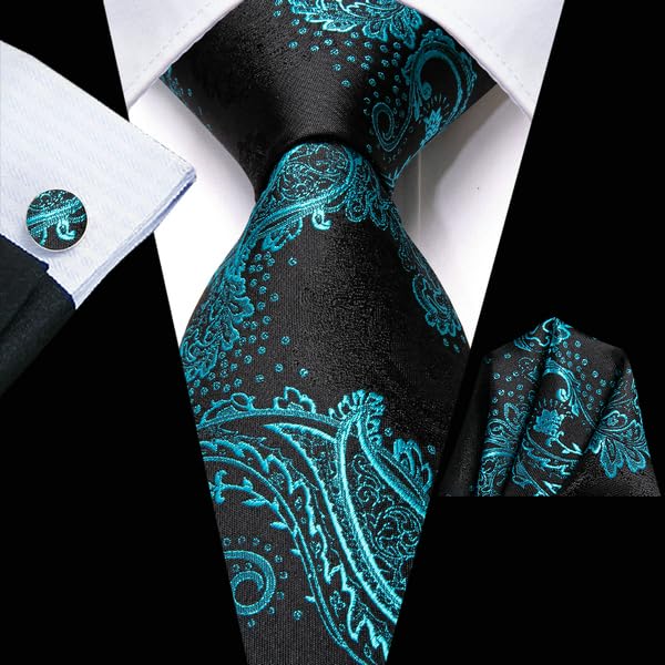 Image of Hi-Tie Men's Tie Lapel Pin Set Pocket Square Cufflinks Formal Woven Silk Tie Sets Wedding Party