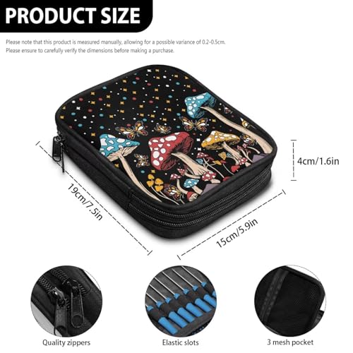 Image of Cartoon Mushroom Crochet Storage Organizer with Web Pockets Butterfly Knitting Needle Storage Vacation Portable Crochet Hook Case for Holiday Decor