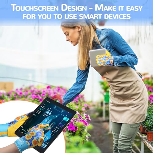 Image of Leather-Gardening-Gloves for Women - Thorn-Proof Work-Gloves with Touch Screen for Weeding, Digging, Planting,Pruning Yard garden Gloves -Medium