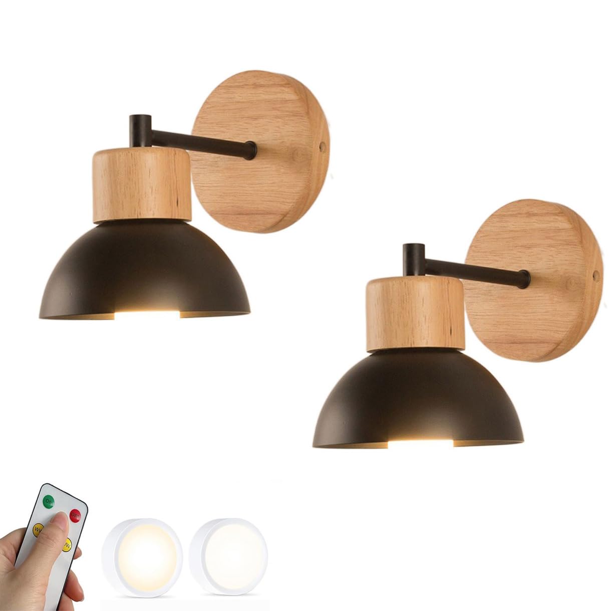 SXSCARKX 2 Set Cordless Lamp Rechargeable Home Decoration USB Wall Sconce Lights Battery Powered Operated Wireless With Remote Wood Industrial Farmhouse Lighting For Bedroom Bedside