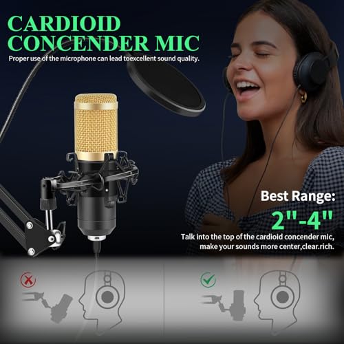 image for GUHUS Professional Condenser Microphone Kit, with Boom Arm Stand Pop F