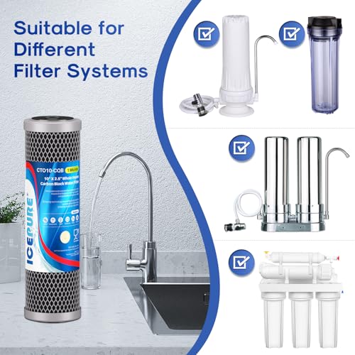 Image of ICEPURE 1 Micron 10 inch x 2.5 inch Whole House Upgraded Coconut Shell Activated Water Filter Lead Remove Filter Cartridge Replacement for WFPFC8002, SCWH-5, WHCF-WHWC, FXWTC, CTO10-CQB, RO Unit, 2PACK