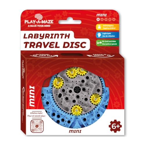 Play-a-Maze 3115276 Kugellabyrinth Puzzle Spiel, Travel Disc Mini, 3D-Geduldspiel mit Zahnrädern, ideales Reisespiel für Kinder ab 6 Jahren