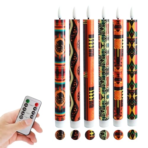 Image of African LED Candles Flameless Candlesticks-6pcs Timer Traditional Tribal Battery Operated Candle Remote Floral LED Taper Candles Lights for Home Wedding Party Dinner Windows Decor-P6AFRI