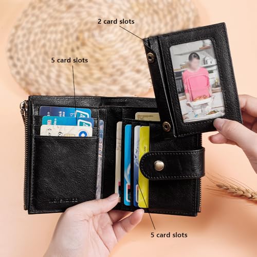 men's RFID shielded leather wallet, double fold wallet with 16 card slots and ID card window (Black)2