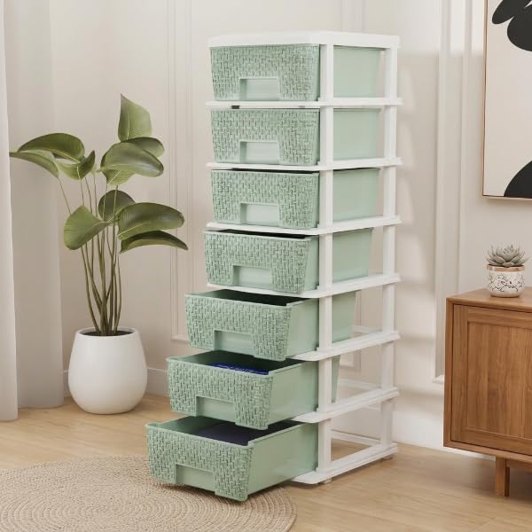 Image of Plastic Modular Drawer Storage Chest Of Drawers Organizer Storage Box, Large Stomo Racks For Multipurpose Anti-slip Shoes Organizers (Green, 7 Layer)