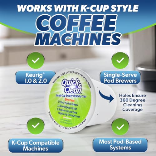 Image of Quick & Clean [6-Pack] Keurig Cleaning Pods - K Cup Cleaner Pod For Keurig - 2.0 Coffee Machine Compatible, Removes Stains, Non-Toxic and Eco-Friendly
