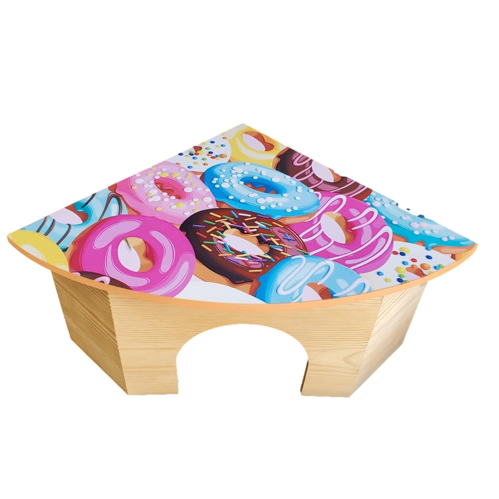 The Space House All Natural Sturdy Pine Wood Corner Hideout Hidey Guinea Pig Hut (Donut Party)
