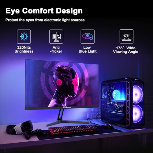 undefined SANSUI 27 Inch WQHD 2560 x 1440 IPS Gaming Monitor, 180Hz 1ms Computer Monitor, DP 1.2 x2 | HDMI 2.0 x2 | VESA Mount, 120% sRGB HDR Eye Care Metal Stand (DP Cable Included) の商品画像 7